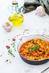 Stew organic vegetables ragout french ratatouille in frying pan