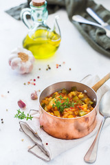 Stew organic vegetables ragout french ratatouille in stewpan