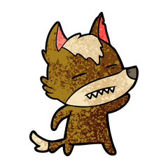 cartoon wolf waving showing teeth