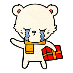 polar bear with christmas present cartoon