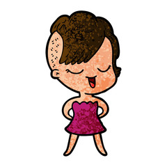 happy cartoon girl in cocktail dress