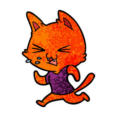 cartoon running cat hissing