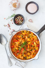 Stew organic vegetables ragout french ratatouille in frying pan