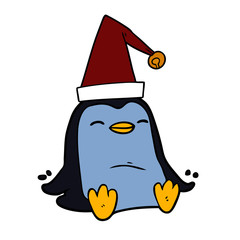 cartoon penguin wearing christmas hat