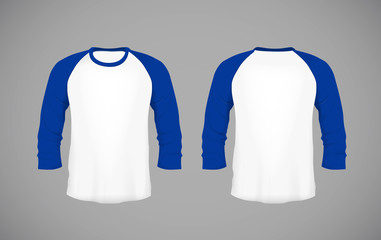 Men's slim-fitting long sleeve baseball shirt. Blue Mock-up design template for branding.