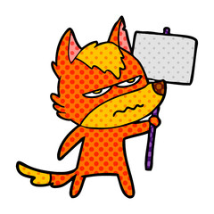 fox cartoon character with protest sign