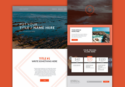 Website Layout with Orange Accents for Desktop and Mobile