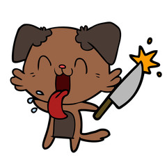 cartoon crazy dog with knife
