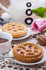 Tasty chocolate walnut tart.