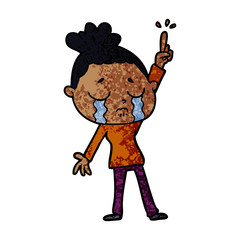 cartoon crying woman raising hand