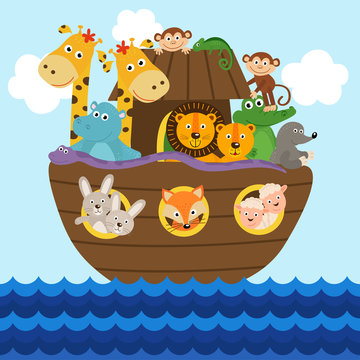 Noah's ark full of animals aboard  - vector illustration, eps
