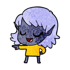 happy cartoon elf girl pointing