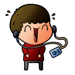 Obraz premium laughing cartoon man with earphones