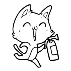 happy cartoon cat with fire extinguisher