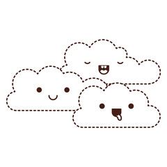kawaii cumulus clouds icon fla in monochrome dotted silhouette