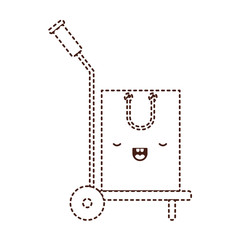 hand truck with kawaii shopping bag in monochrome dotted silhouette