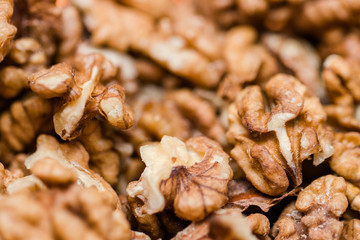 Close-up of walnuts. Background