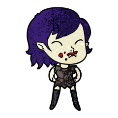cartoon vampire girl with blood on cheek