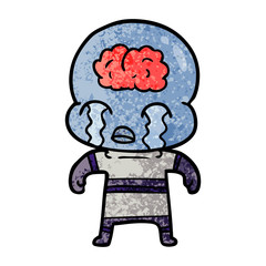cartoon big brain alien crying