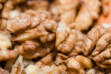 Close-up of walnuts. Background