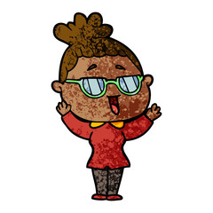 cartoon happy woman wearing spectacles