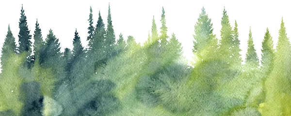 Stickers pour porte Nature aquarelle paysage aquarelle avec des arbres