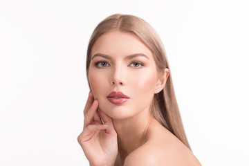 Fototapeta premium Beauty portrait of young female model with natural make up