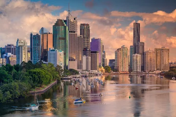 Photo sur Plexiglas Australie Brisbane. Image de paysage urbain de l& 39 horizon de Brisbane, Australie pendant le lever du soleil.