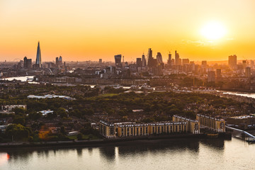 London skyline aerial view at sunset