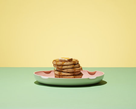 Stack of Pancakes Waffles with Syrup  for Breakfast