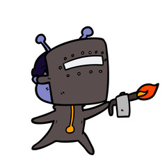 friendly cartoon spaceman welding