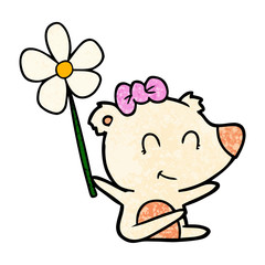 female polar bear cartoon with flower