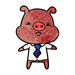 cartoon angry pig in shirt and tie