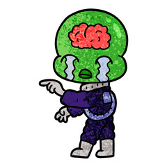 cartoon big brain alien crying and pointing