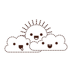 kawaii cloud cumulus and sun in monochrome dotted silhouette