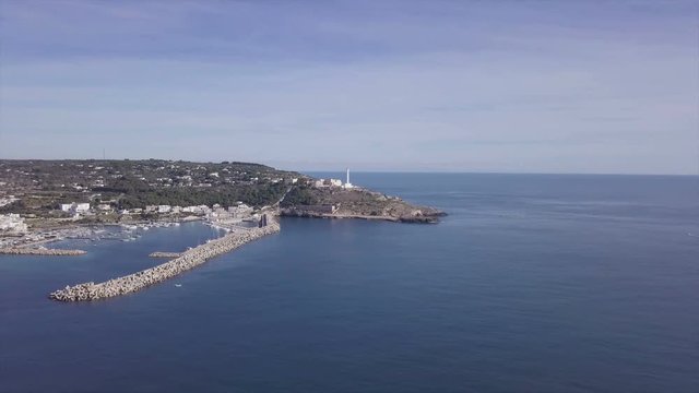 italian coast in south italy, coast of santa maria di leuca aerial shot from 4k drone