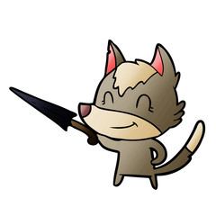 friendly cartoon wolf with umbrella