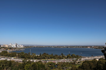 Fototapeta na wymiar Freeway around Perth City at Swan River, Western Australia 