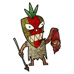 cartoon tribesman with shrunken head