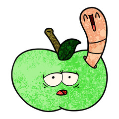 cartoon worm in apple