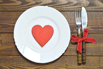 Valentines Day  table setting. Flat lay.