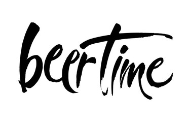 Beer Time.Illustration for web, poster, invitation to party. Handwritten modern brush lettering on white background.