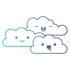 kawaii cumulus clouds icon flat in degraded blue to purple color contour
