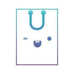 square kawaii shopping bag icon with handle in degraded blue to purple color contour