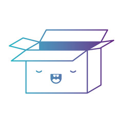 opened kawaii cardboard box in degraded blue to purple color contour