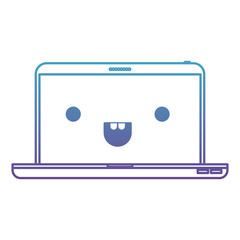 kawaii laptop computer in degraded blue to purple color contour