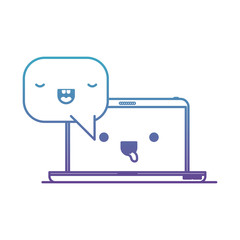 kawaii laptop computer with kawaii speech dialogue in degraded blue to purple color contour