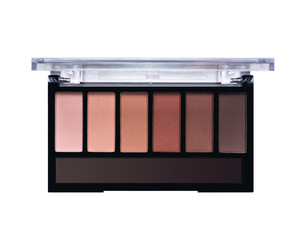 palette of eye shadow isolated on white background. Samples of brown nude make-up shades