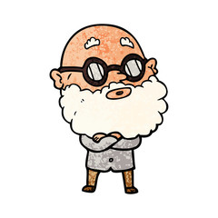 cartoon curious man with beard and glasses