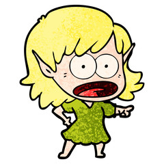 cartoon shocked elf girl pointing
